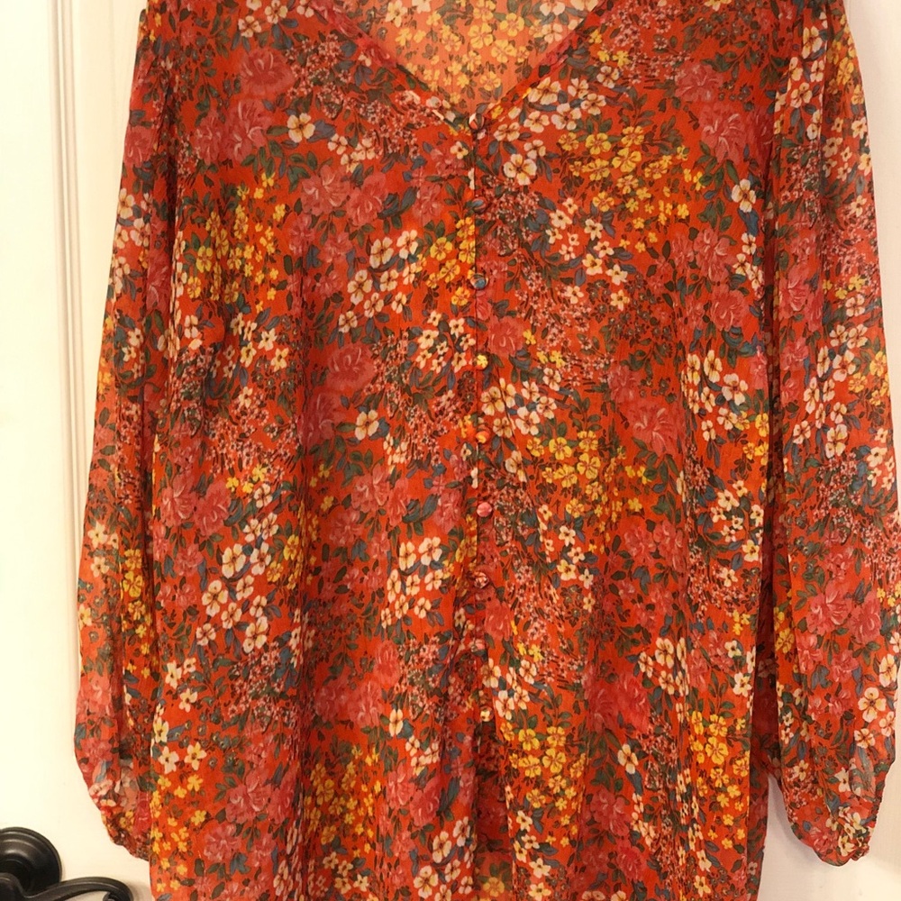 Torrid Floral Chiffon V-Neck Button-Front Blouse 3X
